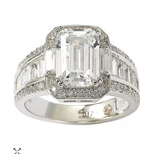 Levian Silver Emerald-Cut Diamond Ring